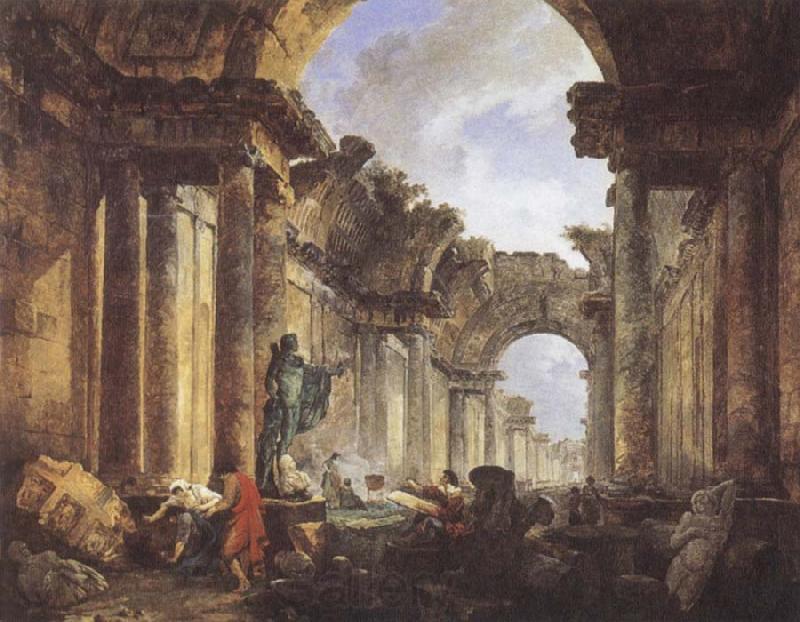 ROBERT, Hubert Imaginary View of the Grande Galerie in the Louvre in Ruins Germany oil painting art